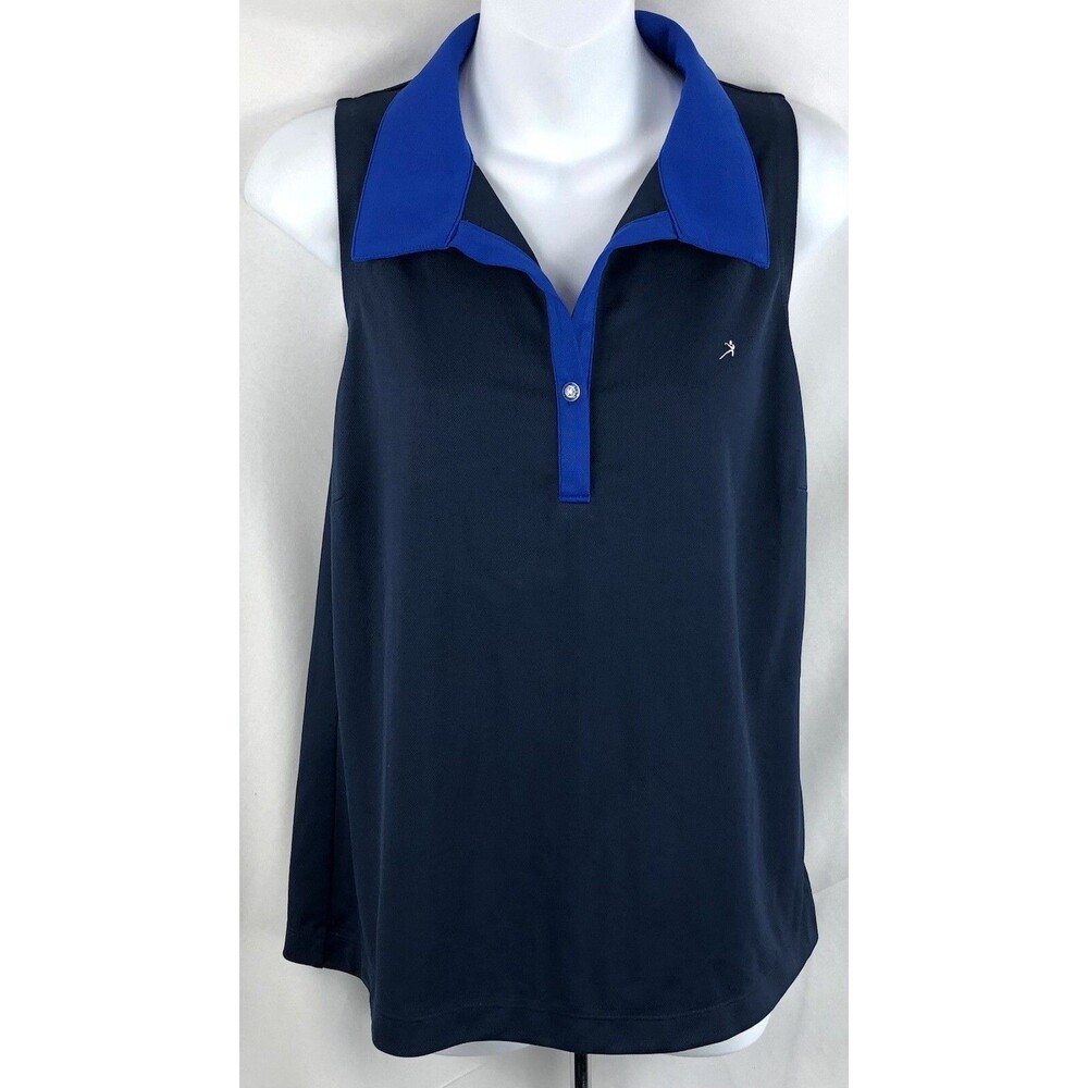 Ativa Activewear Sleeveless Top XL Blue Button Neck Point Collar Gym Golf